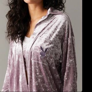 Brand NEW NWT Ladies Playboy Purple Crushed Velour Shacket velvet soft feel top